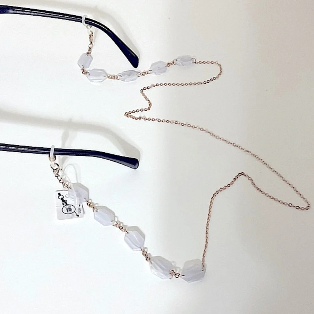 Eyeglass Necklace Chain Acrylic Beads White/Clear/Gold